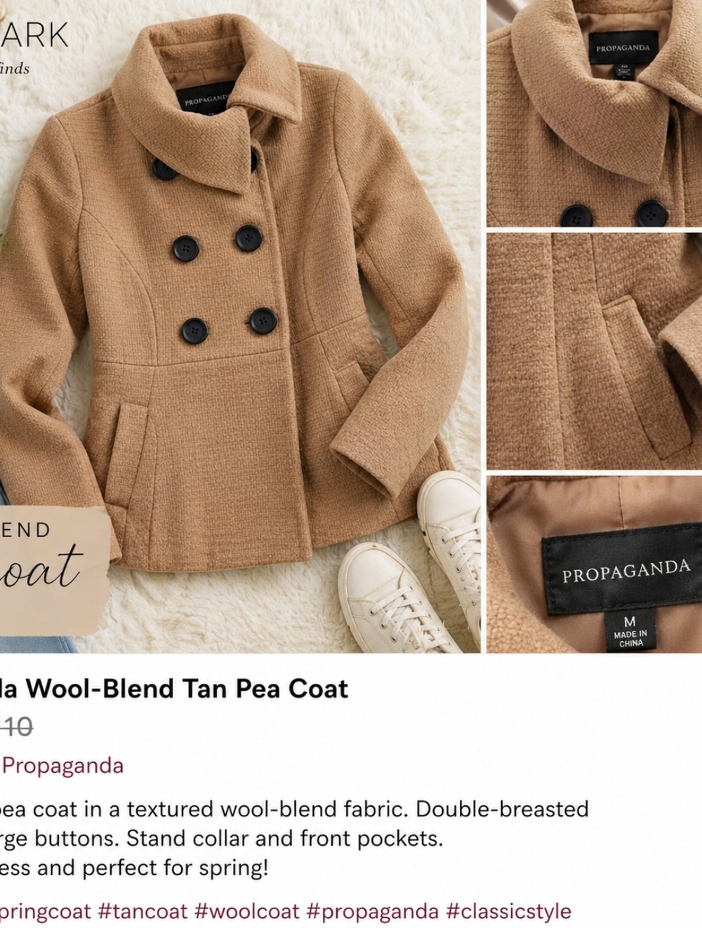 Classic, timeless & effortlessly chic Wool-Blend Tan Pea Coat